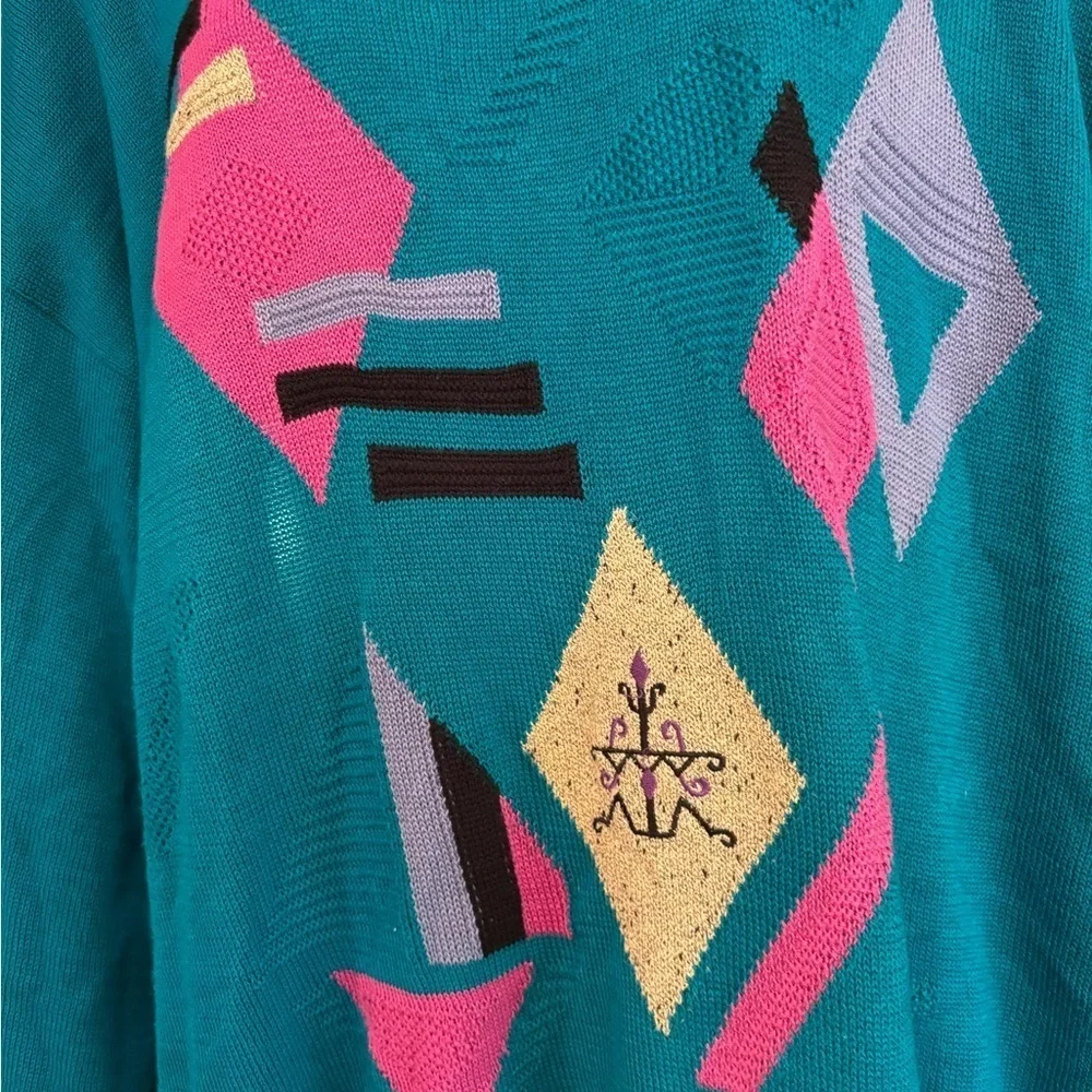 Vintage St. Croix Shop Geometric Pattern Knit Teal Sweater Size Large - Picture 5 of 7